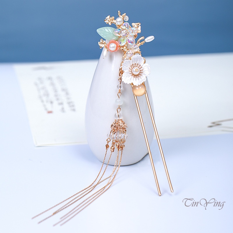 GETNOIVAS Phong Cách cổ xưa mới bước tóc. Trâm Cài Tóc Hình Vỏ Sò Phối Tua Rua Phong Cách Hán Phục Cổ Điển