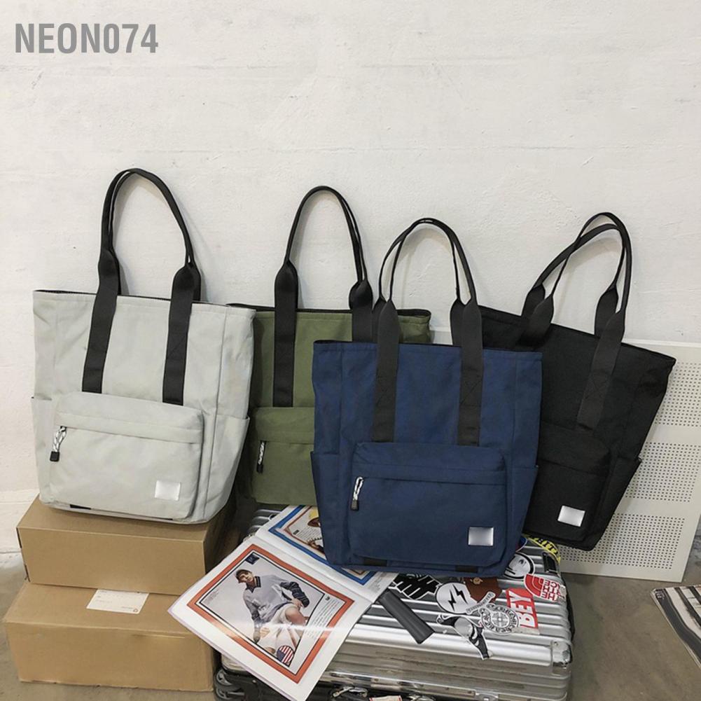 🥭 Neon074 Túi Tote Lớn Đơn giản Phong cách Unisex xách Thường ngày đeo vai sinh viên vải Oxford với túi
