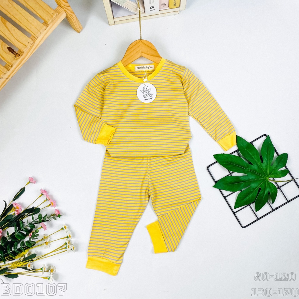 [BÉ 7-28KG] Bộ Dài Tay Bé Trai, Bé Gái Minlybaby - Hàng Chính Hãng Cao Cấp, Vải Visco Sọc Dệt - BD0107