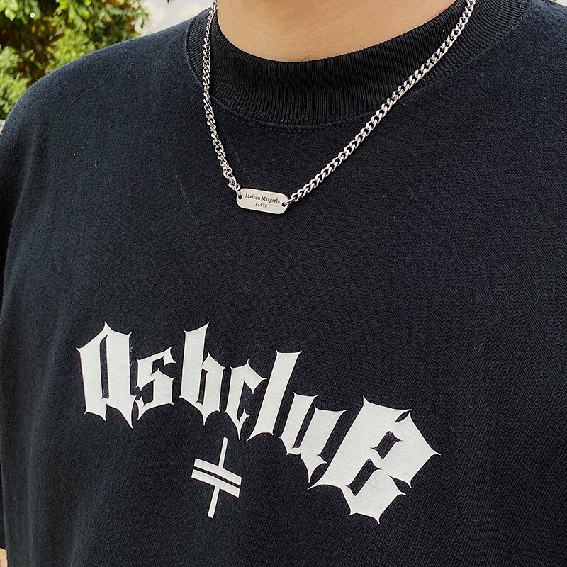 Vòng cổ bằng titan mặt dây hình vuông khắc chữ đơn giản phong cách hip hop Âu Mỹ thời trang cho nam và nữ