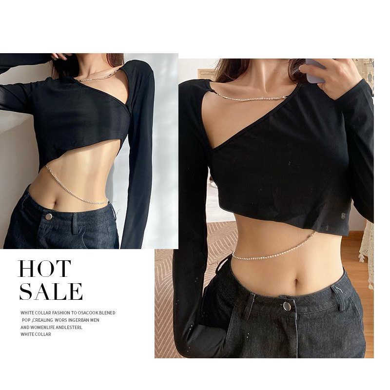 Áo Thun Croptop Thiết Kế Dây Rút Độc Đáo Thời Trang Mùa Thu Cá Tính Cho Nữ