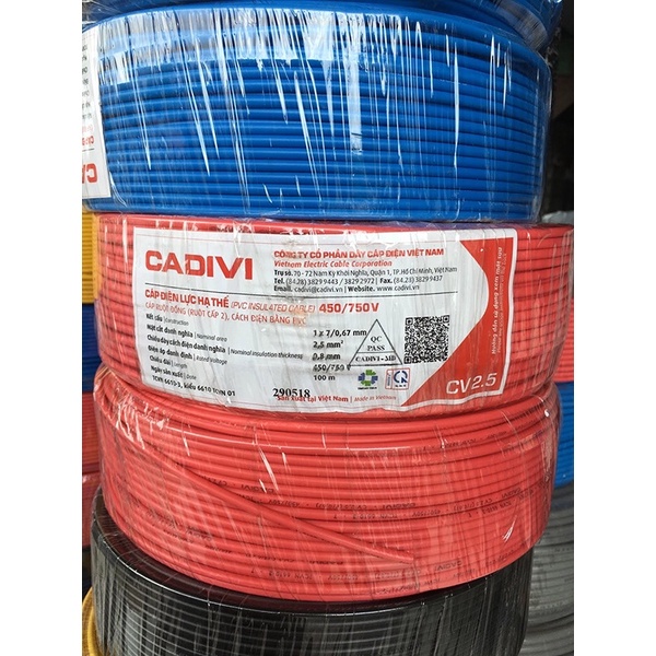 DÂY ĐIỆN CADIVI CUỘN 100M (1.5, 2.0, 2.5, 3.5, 4.0, 2x0.5, 2x0.75. 2x1.0, 2x1.5, 2x2.5)