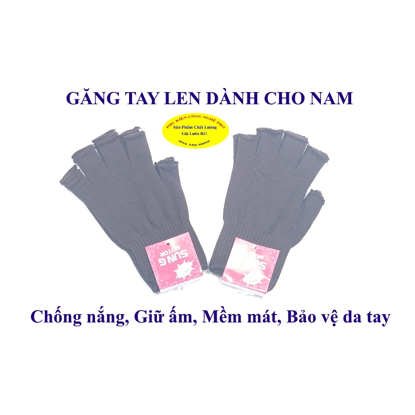 Găng tay len Bao tay len cho Nam Hở 5 ngón SUN G Motor Size L Giữ ấm Chống nắng Chống bụi Bảo vệ da tay Sản xuất tại VN
