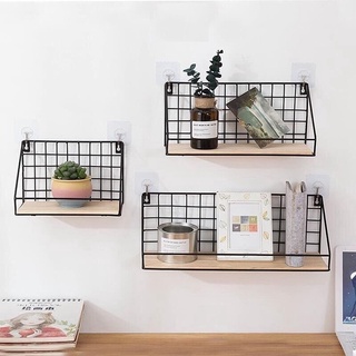 Kệ treo tường có rào chắn, giá kệ sắt đáy gỗ trang trí phòng khách nhà bếp