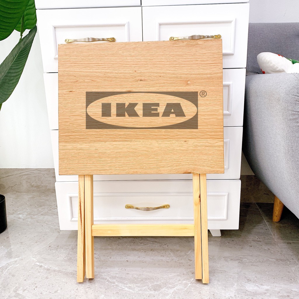 Bàn cafe gấp gọn IKEA 100% khung gỗ thông mặt Veneer sồi