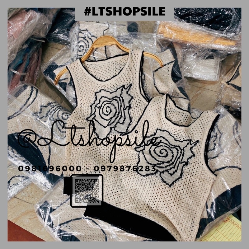 Áo len hoa sát nách viền đen, kèm ảnh thật chụp sàn