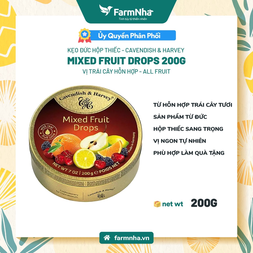Kẹo Trái Cây Cavendish & Harvey Vị ALL FRUIT Hộp 200gr - Chiết xuất trái cây tự nhiên, chính hãng nhập khẩu từ Đức