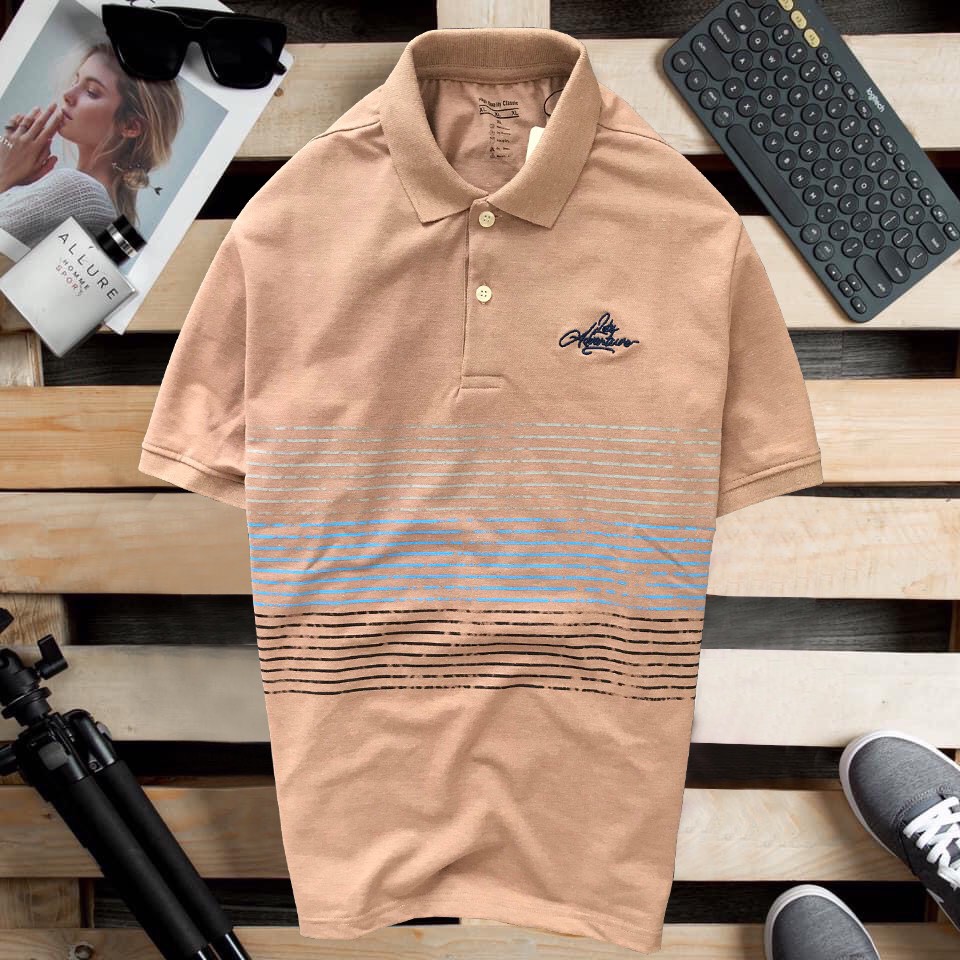 Áo thun nam POLO Cá Sấu ADVENTURE phối sọc 4M - Cotton cá sấu cao cấp, form suông basic thoải mái 50 tới 85kg