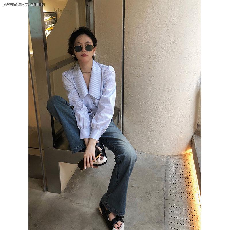 Áo Sơ Mi Ngắn Họa Tiết Kẻ Sọc Thời Trang Mùa Thu Cho Nữ