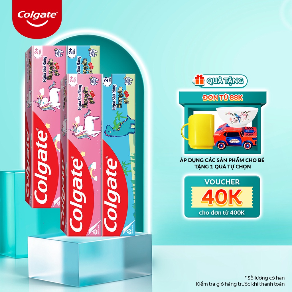 Bộ 4 kem đánh răng Colgate trẻ em Khủng Long và Kỳ Lân hương dâu 40g/tuýp