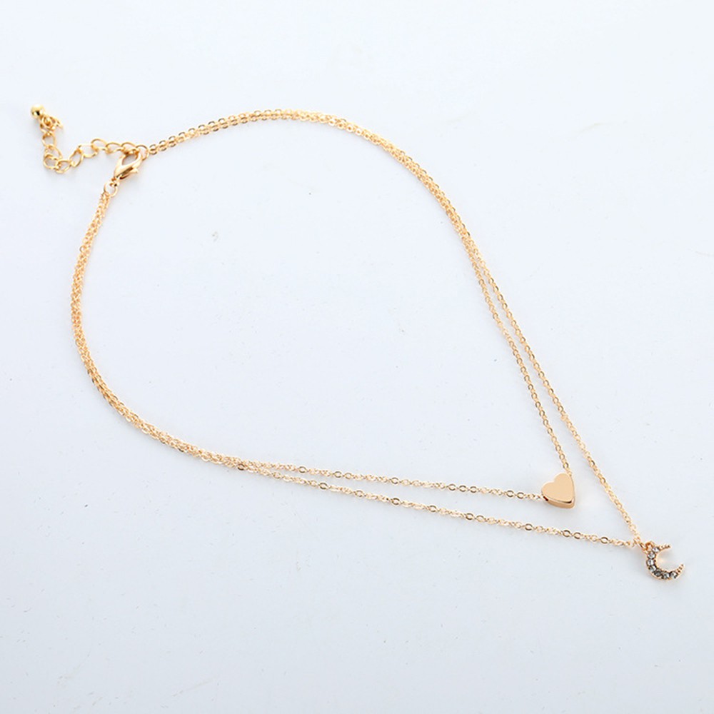 vòng cổ Hai Lớp Mặt Hình Mặt Trăng Đính Đá Pha Lê