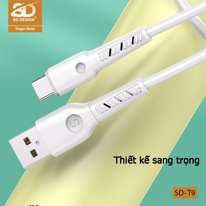 Cáp sạc SD DESIGN T9 chính hãng đầy đủ các chân sạc Lightning cho Iphone, Type C, Micro Usb cho Samsung, oppo,...