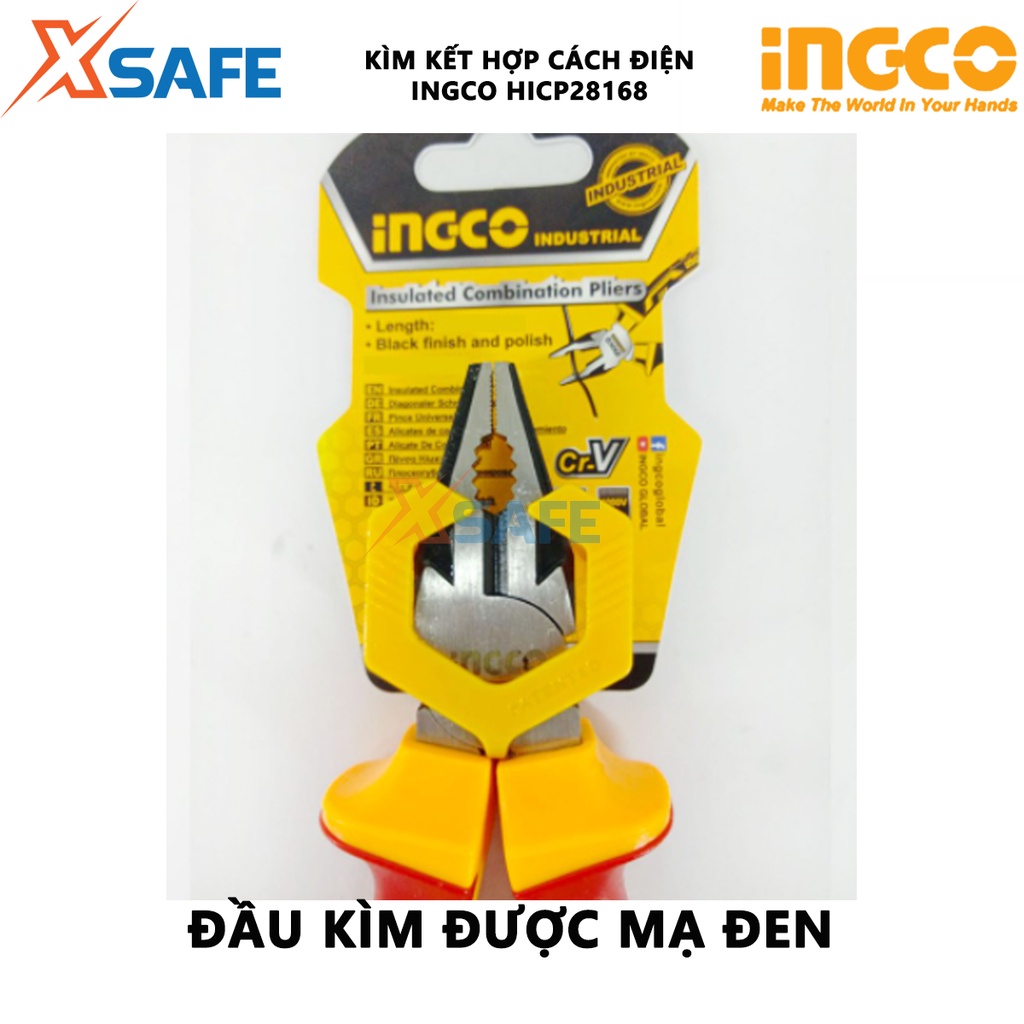 Kìm răng cách điện INGCO HICP28168 kích thước 6inch/160mm, tay cầm cách điện 1000V, đầu kềm đánh bóng - chính hãng