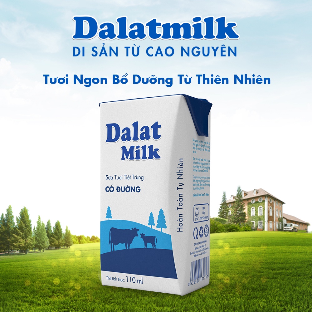 [HDS T8-2022] Thùng 48 Hộp Sữa tươi tiệt trùng Có Đường Dalat Milk 110ml