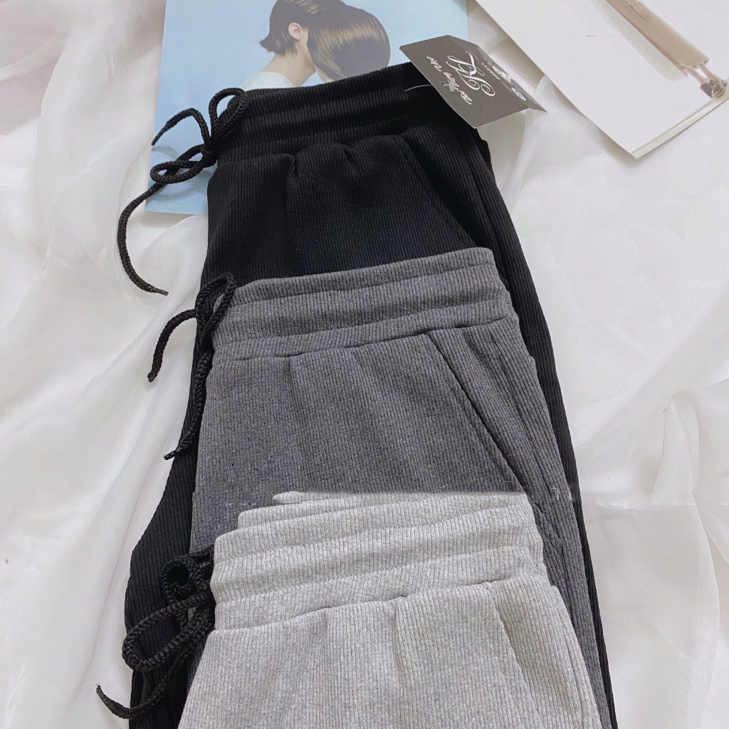 Quần jogger nữ chất len tăm bo gấu, quần len tăm dài cạp chun Quần Dài Nữ Thể Thao Cạp Chun Siêu Hot Thu Đông Tiện Lợi