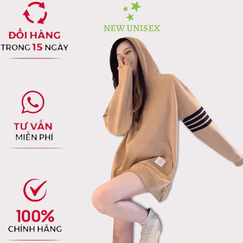 Áo Hoodies Nữ Chui Đầu Có Nón 4 Sọc Tay Form Rộng Mặc Đẹp Che Nắng Chắn Gió Tốt [NEW UNISEX]