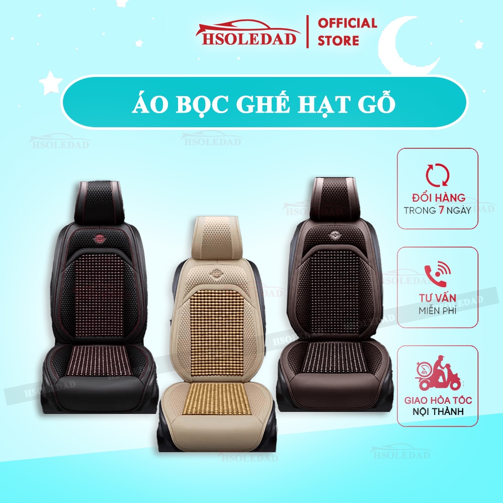 01 cái áo ghế ô tô chất liệu da cao cấp phủ 1 ghế trước, có đan hạt gỗ chống nóng, massage lưng