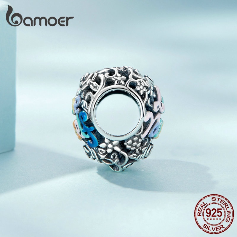 BAMOER Hạt Charm Hình Trái Tim bạc 925 Dùng Làm Vòng Tay / Vòng cổ Diy