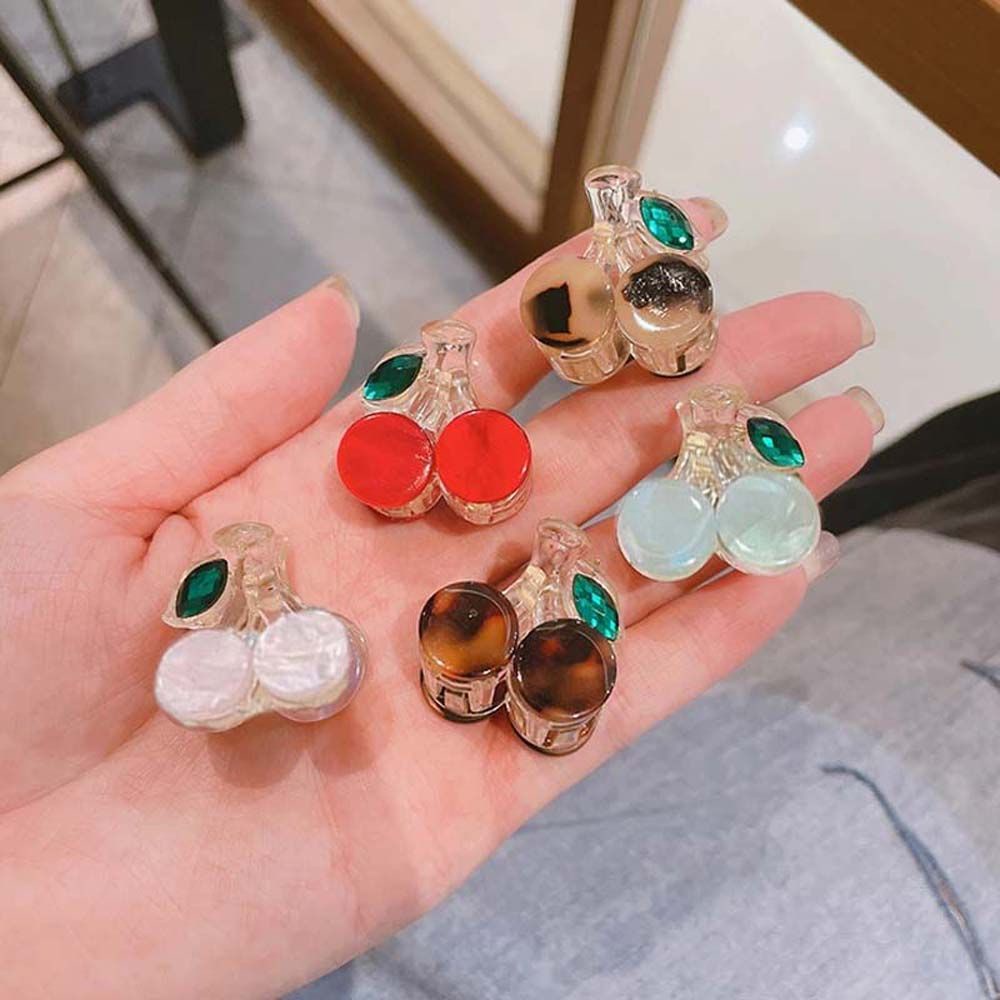 Kẹp tóc acrylic hình quả cherry họa tiết da báo màu xanh lá thời trang Hàn Quốc cho nữ