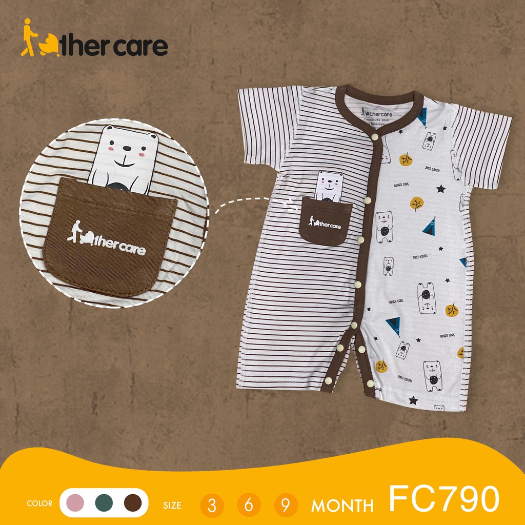 Body Cộc Tay Trẻ em họa tiết Gấu Trắng cài giữa Kẻ-HT - FatherCare FC790