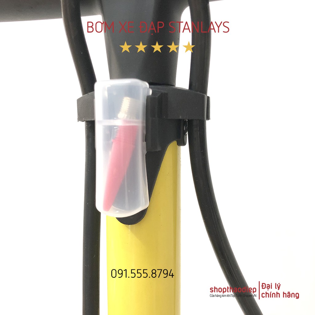 Bơm Tay Xe Đạp Xe Máy Có Đồng Hồ Đo Áp Suất Lốp Chân Gập Gọn Dài 60cm STANLAYS
