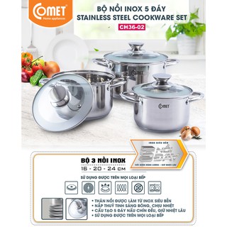 Bộ 3 nồi inox 5 đáy COMET CH36-01