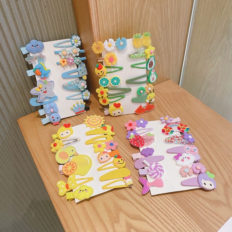 Set 14 Kẹp Tóc Họa Tiết Trái Cây 3D Hoạt Hình Ba Chiều Không Cần Xóa Phù Hợp Cho Mọi Ngày Cho Bé Gái