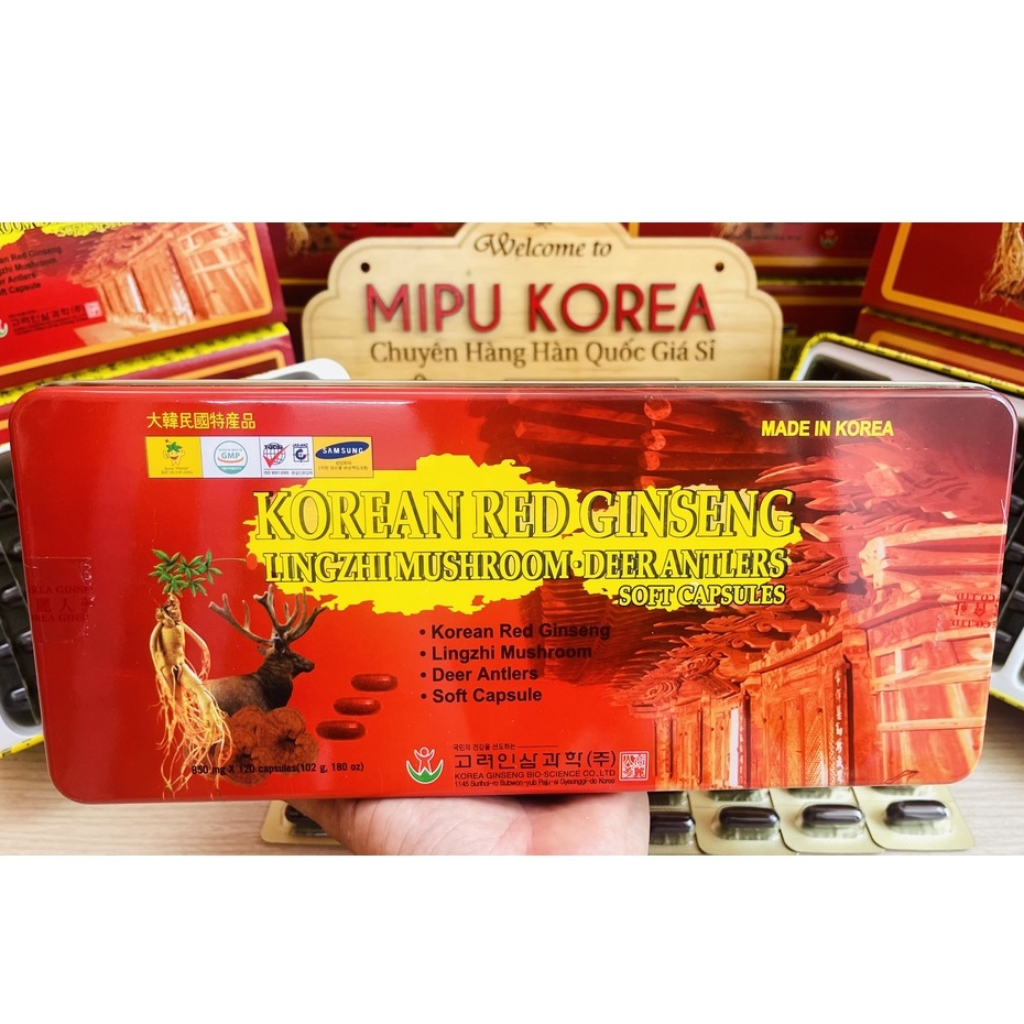 (Date 5/2025) Viên Đạm Hồng Sâm Linh Chi Nhung Hươu 60 viên Bio Hàn Quốc