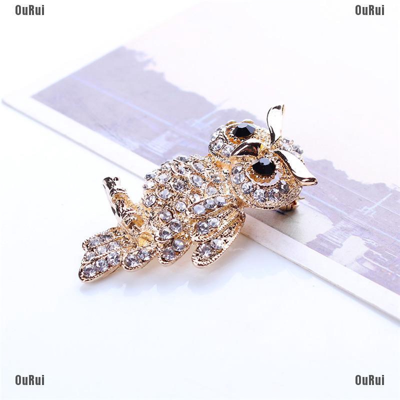 Huy Hiệu Cài Áo Hình Con Cú Mạ Vàng Đính Đá