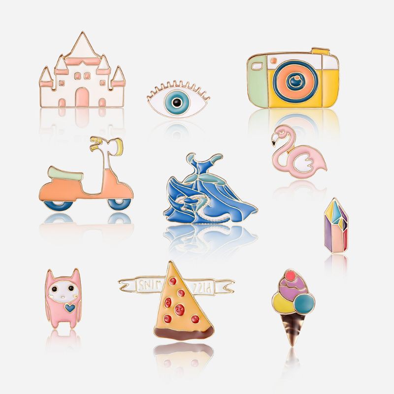 10pcs Creative Badge Camera Rabbit Ice Cream Pins Backpack Lapel Brooch Enamel