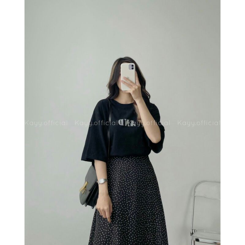 SET ÁO ĐEN MIX CHÂN VÁY CHẤM BI DÁNG DÀI