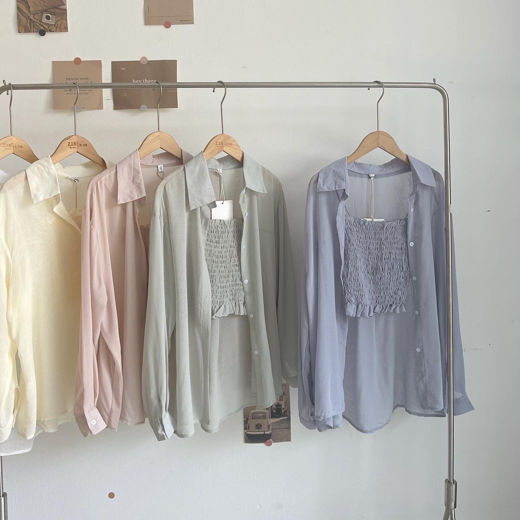Set áo sơ mi kèm áo dây tone màu patel Hàn Quốc