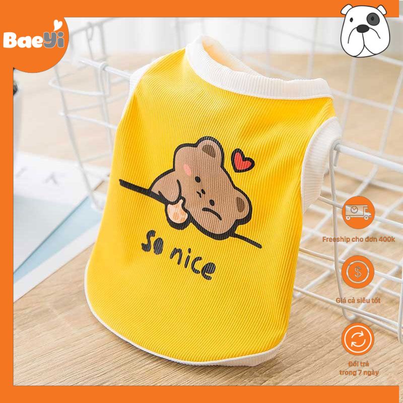 Áo cho chó mèo thương hiệu BaeYi màu vàng, quần áo cho thú cưng vải thun gân mát, Phụ kiện thú cưng