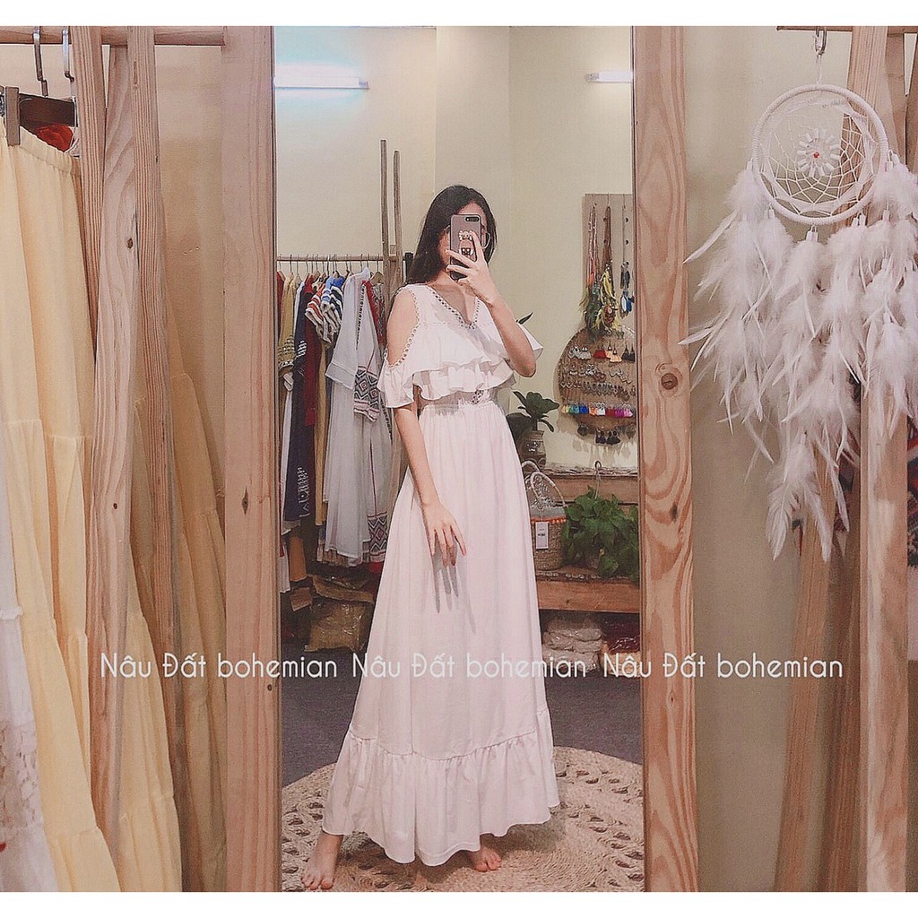 [FREESHIP] Đầm maxi xoè rớt vai phối ren | BigBuy360 - bigbuy360.vn