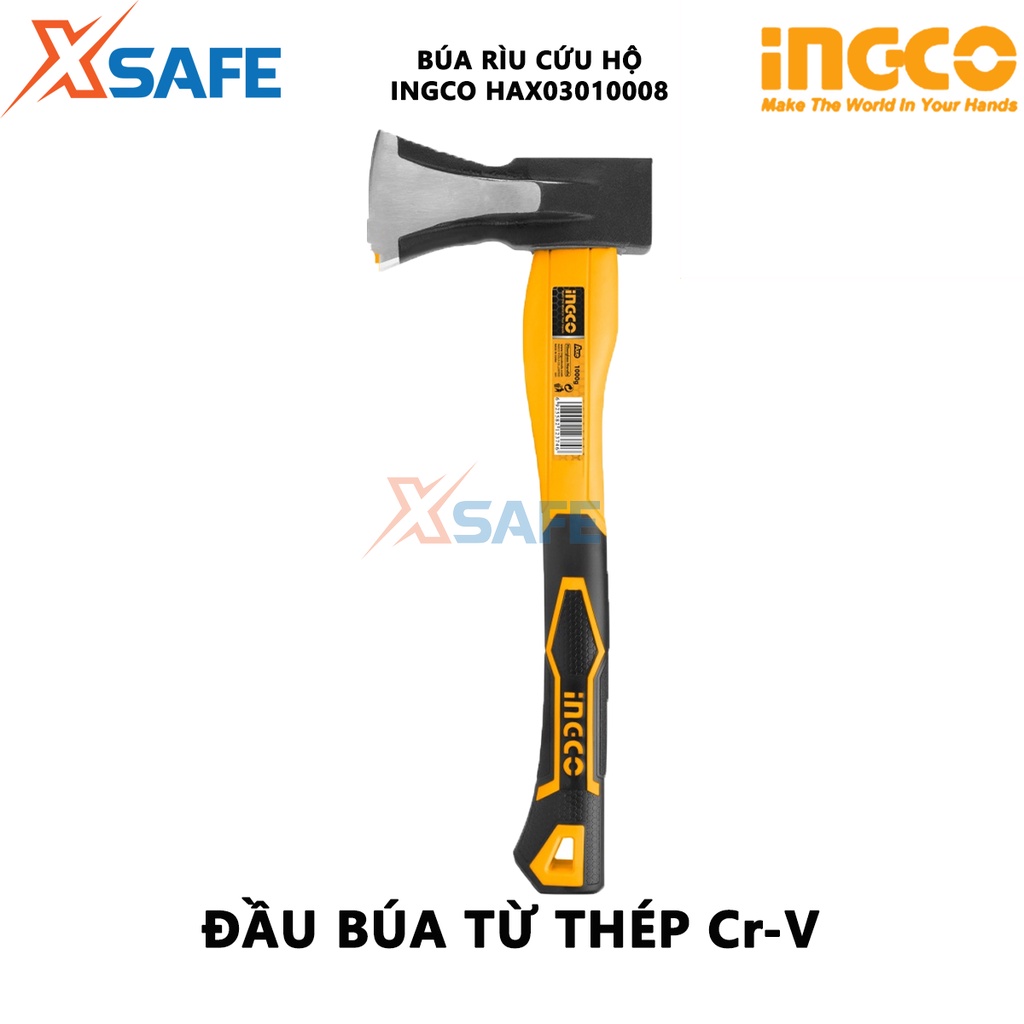 Búa rìu cầm tay INGCO HAX03010008 Búa rìu cứu hộ chuyên dùng cho lính cứu hỏa, nhân viên cứu hộ phá khóa - [XSAFE]