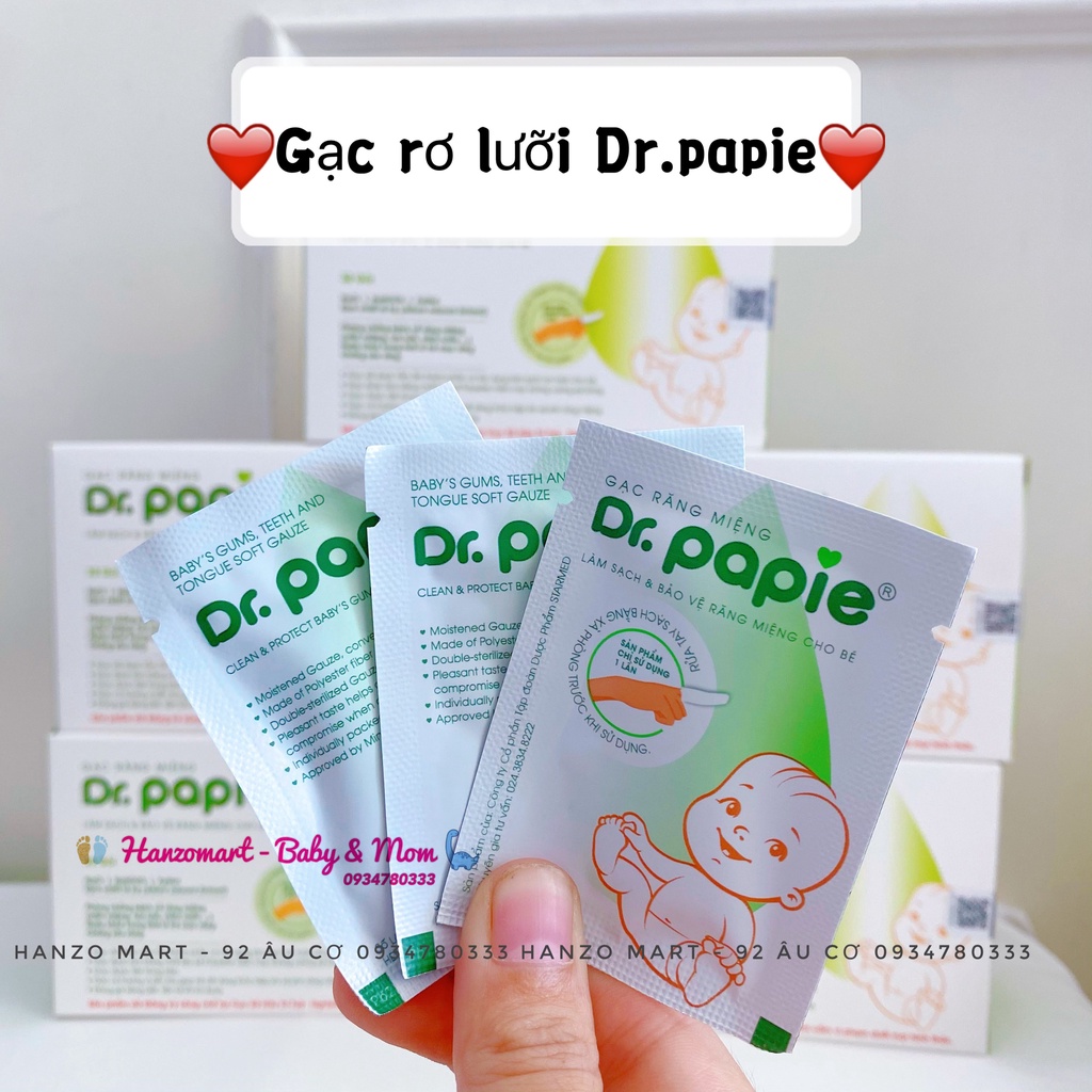 Gạc Rơ Lưỡi Dr Papie Vệ Sinh Răng Miệng Cho Bé Từ Sơ Sinh , Hộp 30 gói.