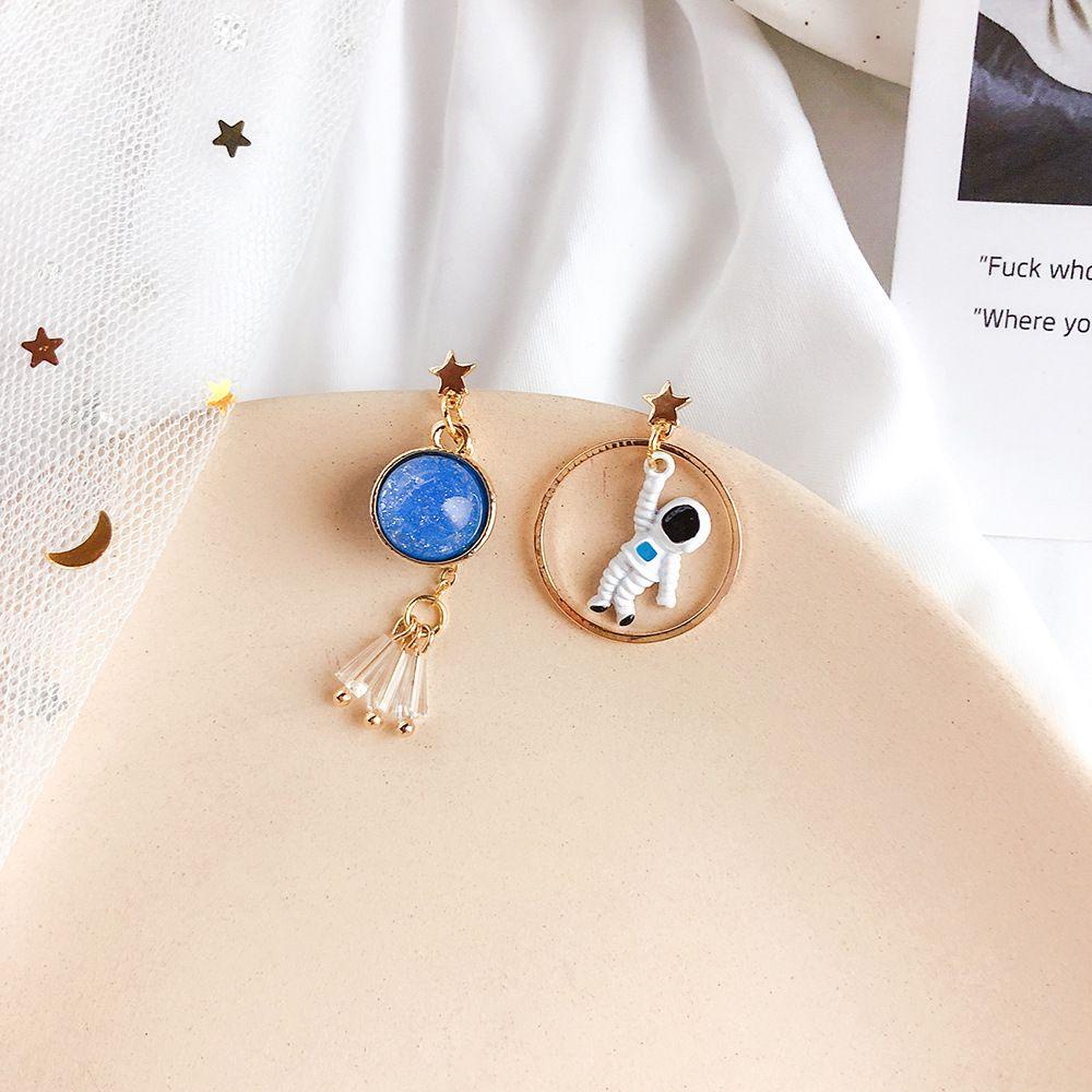 Bông Tai RALPH Thời Trang Cá Tính|Vòng Tròn Phối Tua Rua Họa Tiết Phi Hành Gia Hoạt Hình Thời Trang Cho Nữ