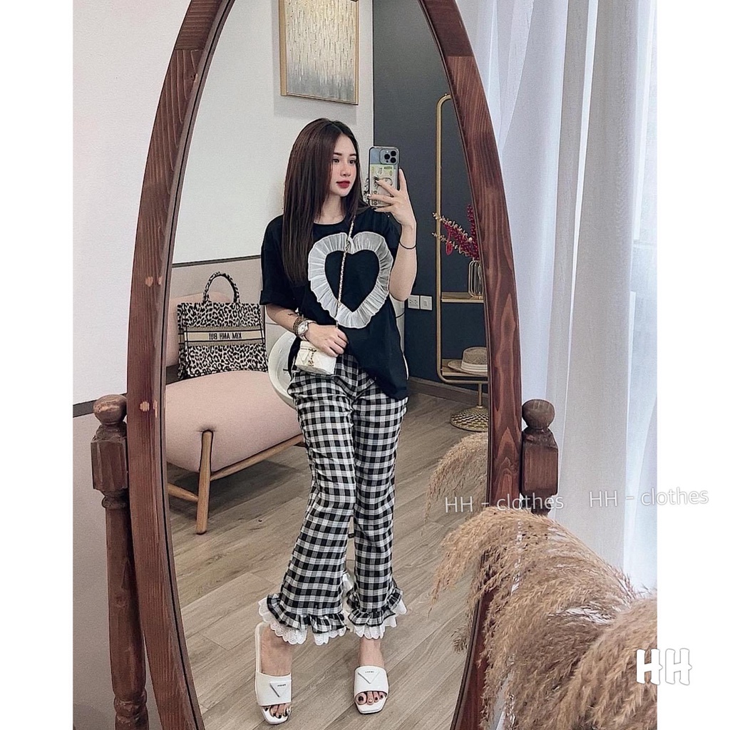 Set Đồ Bộ Nữ, Set Bộ Mặc Nhà ÁO Cộc Quần Dài Kẻ Caro Đen Cực Xịn Hàng Quảng Châu Loại 1 Minxu Shop SE01