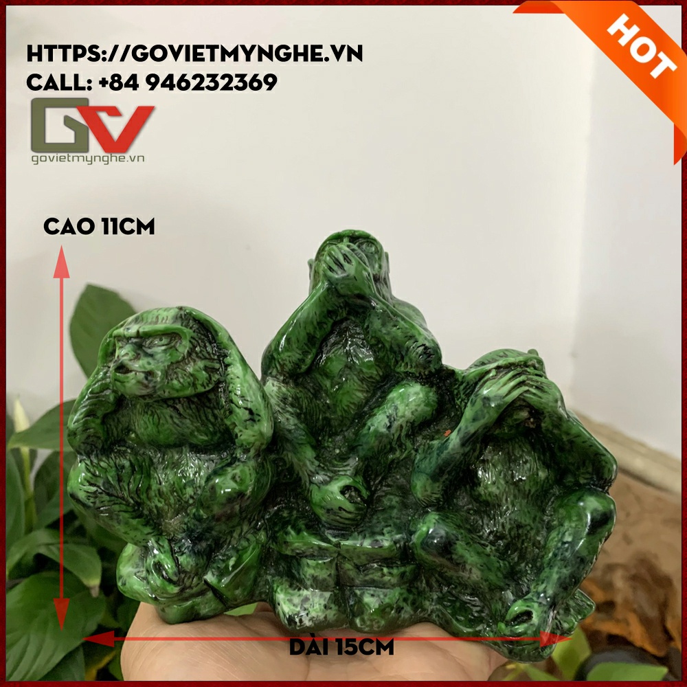 Bộ ba tượng khỉ tam không trang trí nhà cửa tượng đá tam không con khỉ - Bộ ba Chiều cao 11cm - xanh lục bích