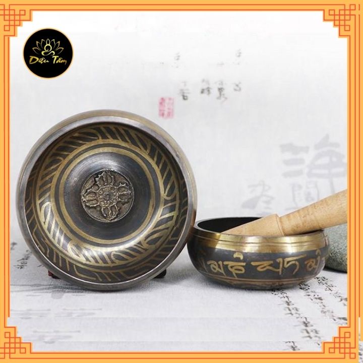 Chuông bát xoay Nepal Tây Tạng đường kính 8 - 17.5cm kèm dùi mộc
