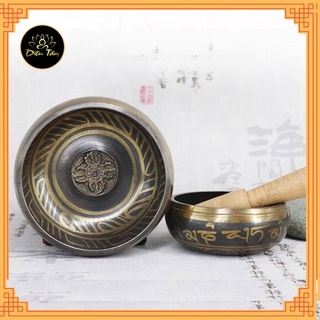 Chuông bát xoay Nepal Tây Tạng đường kính 8 - 17.5cm kèm dùi mộc