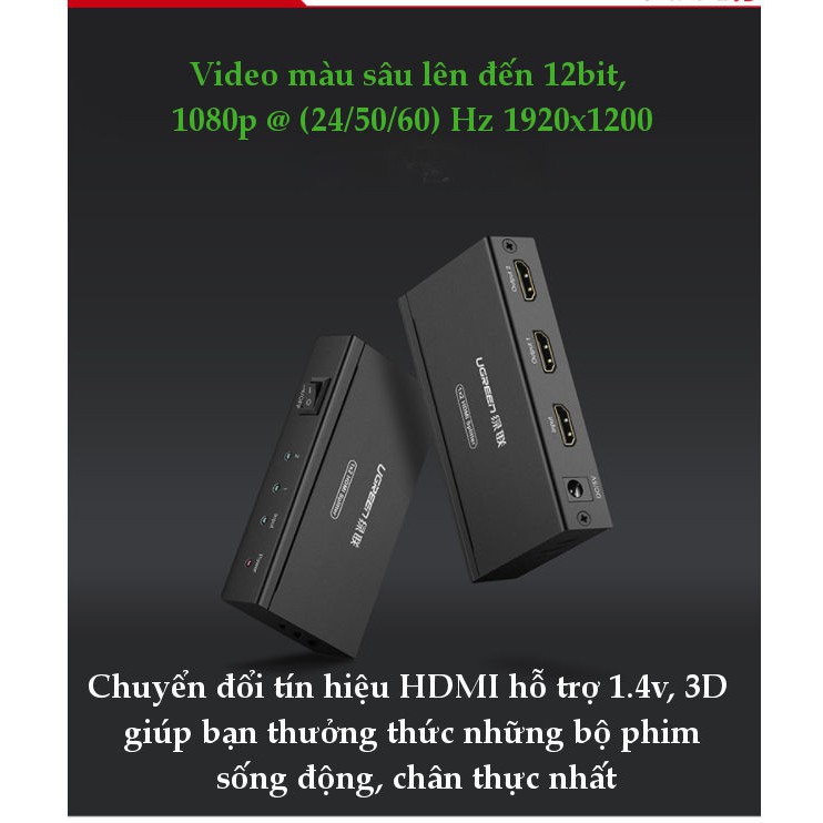 Bộ chia HDMI 1 ra 2 Ugreen UG- 40201 hỗ trợ 1.4v, 3D chất lượng cao