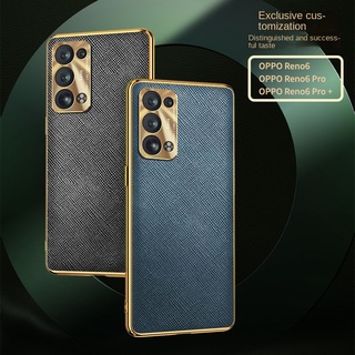 Ốp Điện Thoại Da Viền Kim Loại Chống Sốc Bảo Vệ Ống Kính Cho OPPO Reno 6 Pro 6 Pro+ Reno 5 Pro 5 Pro+