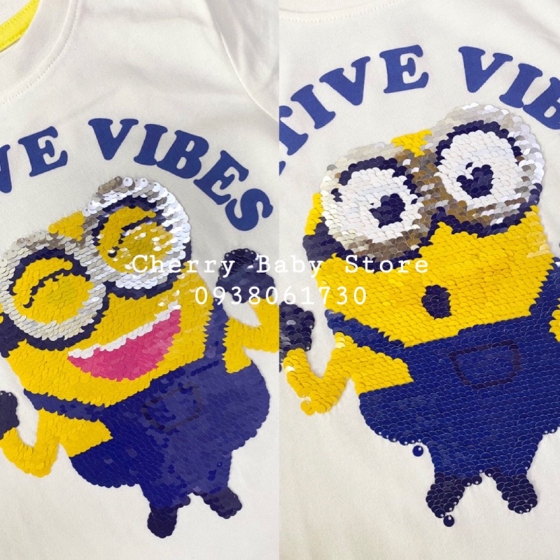 Áo Minnion đính kim sa lật dư xịn cho bé