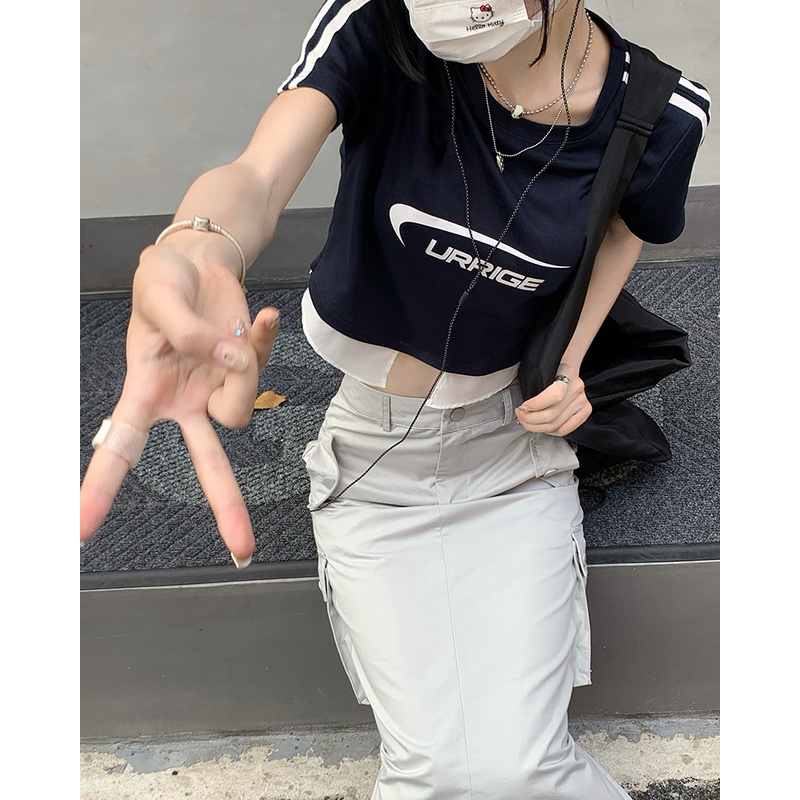 Áo croptop tay ngắn / Chân váy Xiaozhainv thời trang retro cho nữ