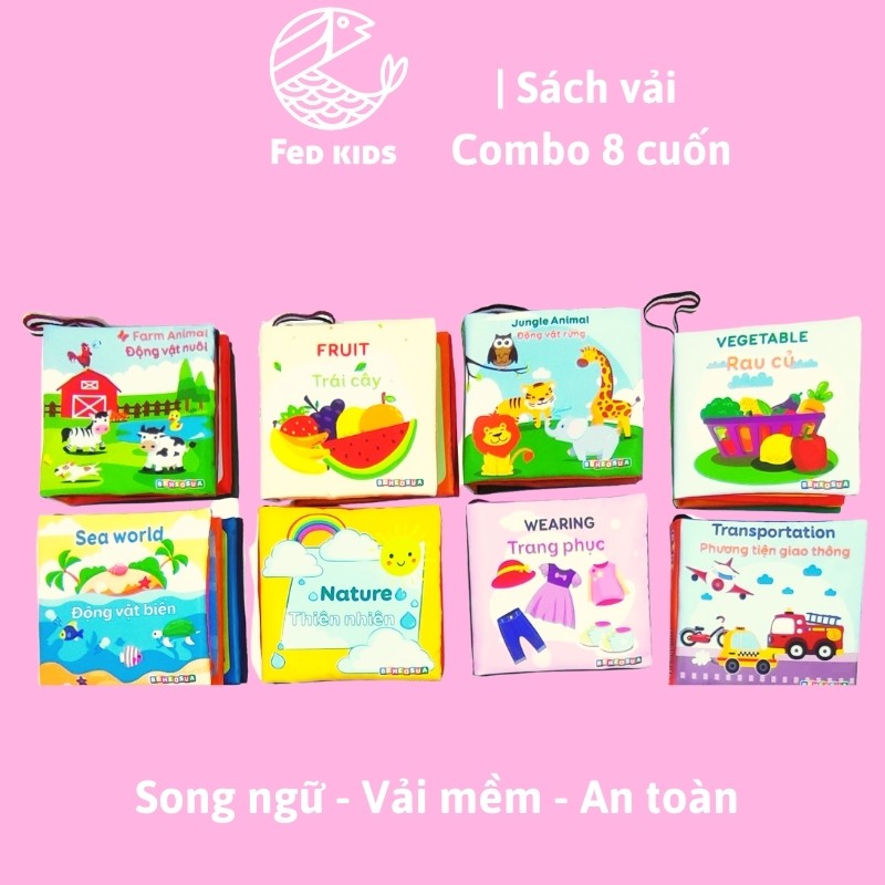Sách vải song ngữ cho bé phát triển tư duy và trí tuệ, FEDBABY - 12x12 cm, 8 trang