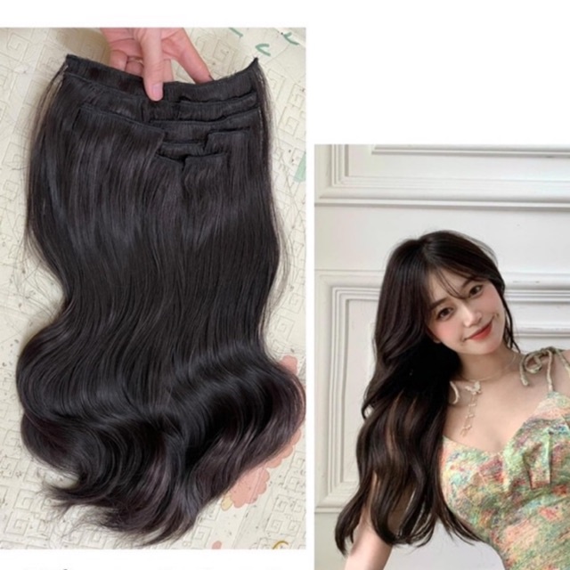Tóc giả kẹp 9 mảnh nhỏ tơ nhân tạo xoăn sóng nhẹ layel ❤️