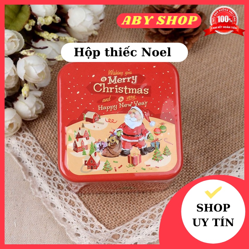 Hộp thiếc Noel ⚡ GIÁ SỐC ⚡ hộp thiếc đựng bánh quy hình vuông ông già Noel đỏ