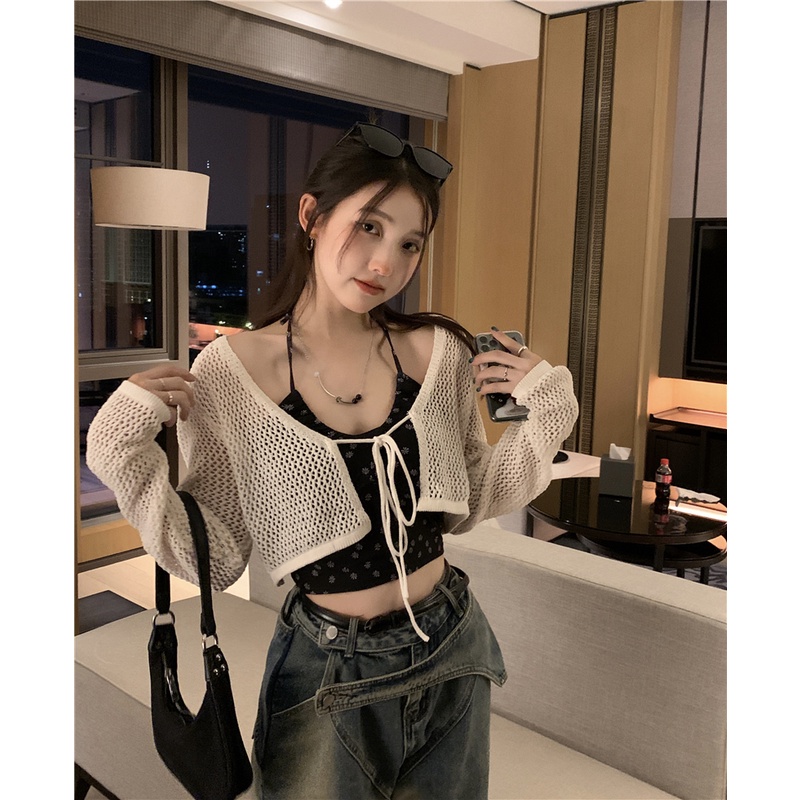 HUANG YOYO Set Áo Cardigan Dệt Kim Chống Nắng Phong Cách Hàn Quốc Thời Trang Cho Nữ