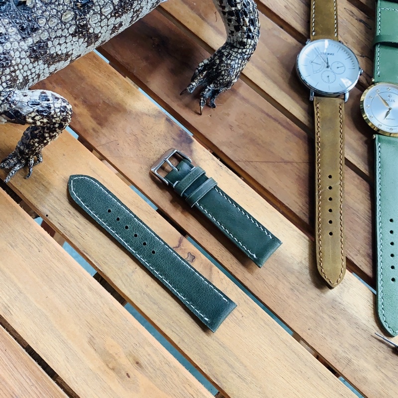 Dây da đồng hồ, da bò sáp vintage khâu tay mềm mỏng ôm tay